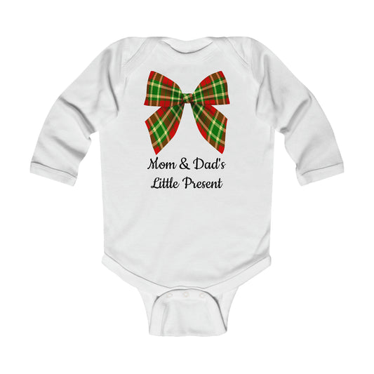 Mom & Dad's Little Present Baby Bow Onesie - Infant Long Sleeve Bodysuit