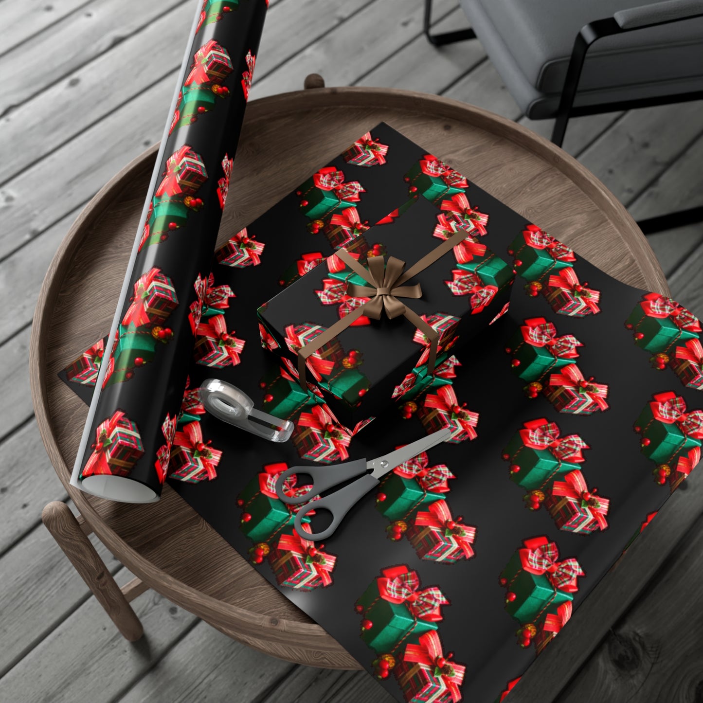 Black Christmas Gift Wrapping Paper